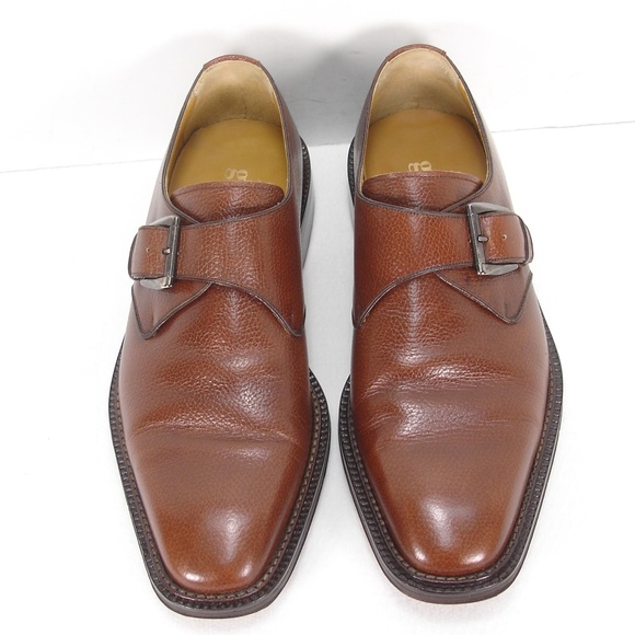 GRANT BROWN PEBBLE LEATHER MONK STRAP SHOES 42.5 - Picture 2 of 7